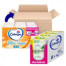 Pack Colhogar 42x rollos de papel higiénico ultra suave XXL + 640x Toallitas Aloe Vera