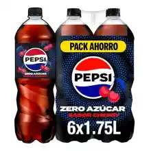 Pack con 6 botellas de 1.75 litros de Pepsi Zero azúcar sabor cherry.