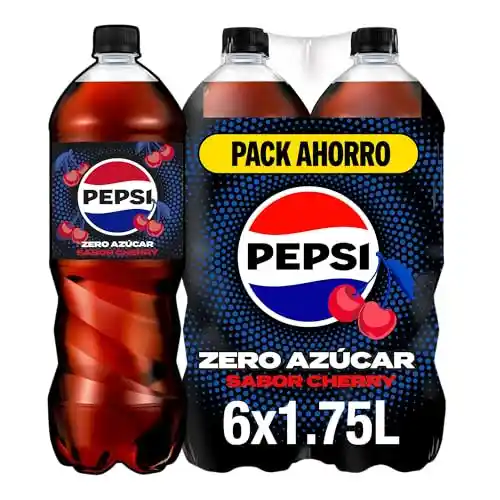 Pack con 6 botellas de 1.75 litros de Pepsi Zero azúcar sabor cherry.