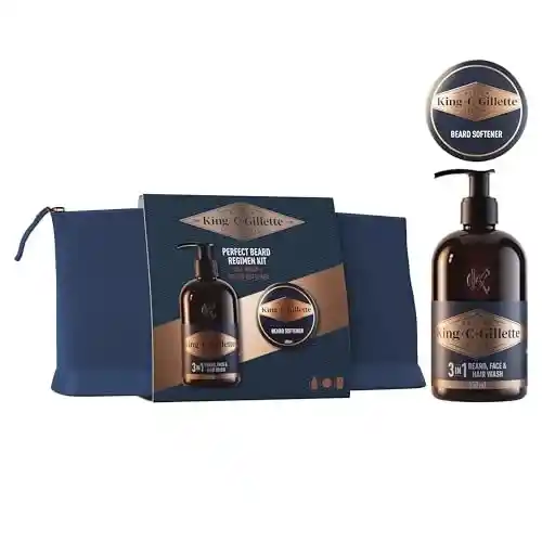 Pack Cuidado de Barba King C. Gillette con limpiador 3 en 1, bálsamo y neceser