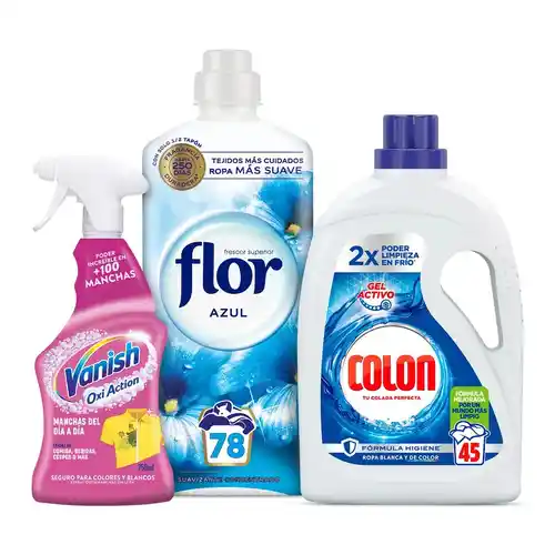Pack cuidado de ropa Colon Gel, Flor Azul y Vanish Oxi Action