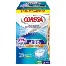 Pack de 108 tabletas Corega Oxígeno Bio-Activo para prótesis dentales
