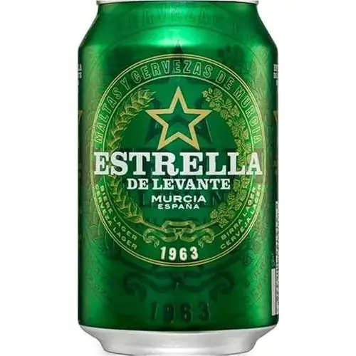 Pack de 12 latas de cerveza Estrella de Levante Espuma Persistente (33 cl)
