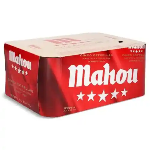 Pack de 12 latas Mahou 5 Estrellas Cerveza Lager Dorada (33cl)