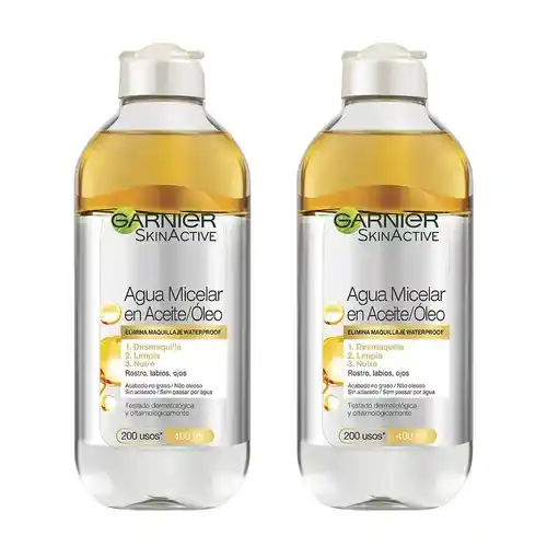 Pack de 2x Agua Micelar en Aceite Garnier SkinActive (400 ml) para maquillaje waterproof