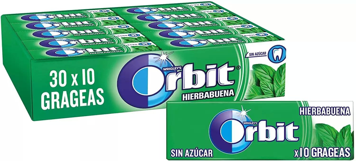 Pack de 30 x 10 Chicles sin azúcar Orbit Hierbabuena