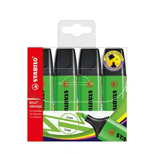 Pack de 4 Rotuladores Subrayadores STABILO Boss Original - Verde (la unidad a 0,67€)