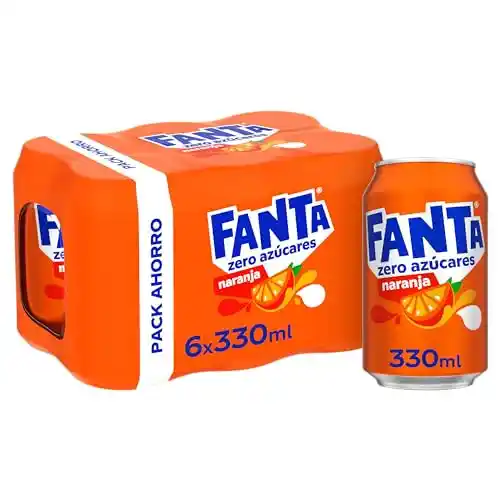 Pack de 6 Latas Fanta Naranja Zero Azúcares 330ml