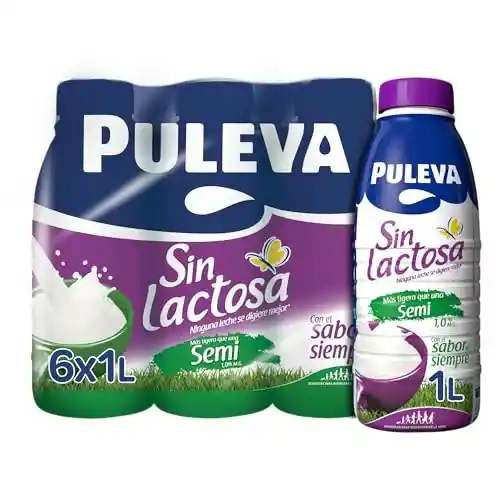 Pack de 6 leches Puleva Sin Lactosa Semidesnatada (1L)