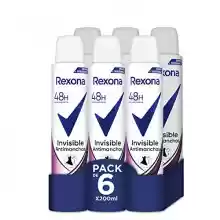 Pack de 6 Rexona Invisible Desodorante Aerosol Antitranspirante para mujer Black&White 200ml