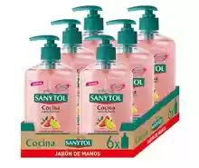 Pack de 6 x 250 ml Sanytol - Jabón de Manos de Cocina Antibacteriano, Elimina los Malos Olores, con Pomelo y Limón Verde