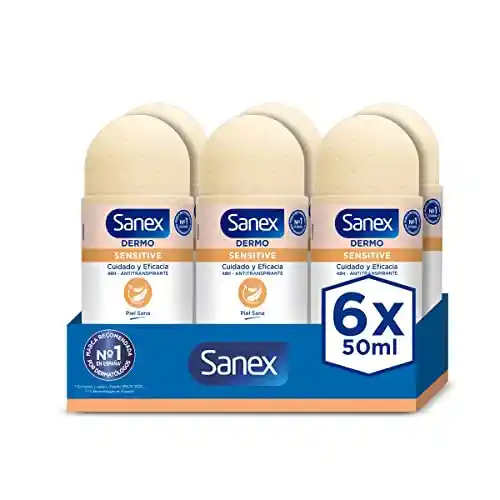 Pack de 6x Desodorantes Unisex Sanex Sensitive roll-on