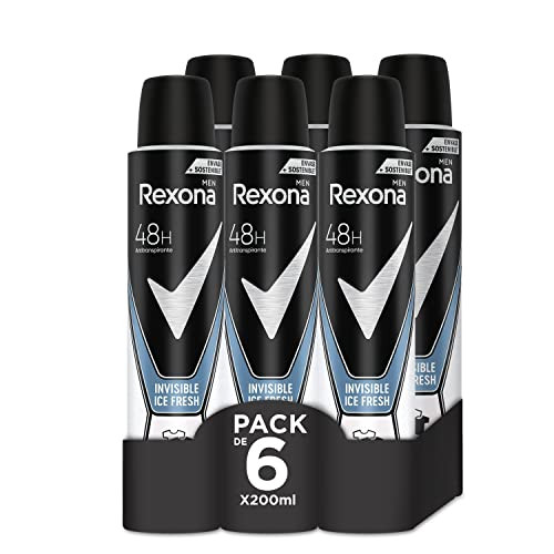 Pack de 6x Rexona Invisible Desodorante Aerosol Antitranspirante para hombre Ice 200ml