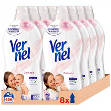 Pack de 8 botellas Vernel Suavizante Concentrado para la Ropa Delicado (Total 456 Lavados)