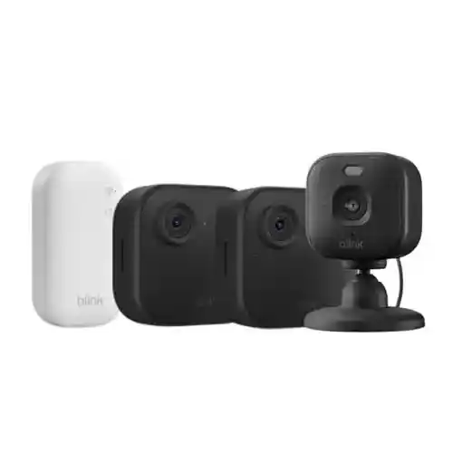 Pack de cámaras de seguridad Blink Outdoor 4 y Mini 2K+ (negro) con Sync Module Core