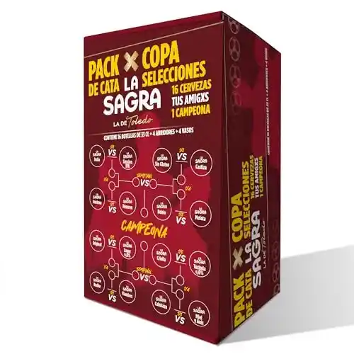 Pack de cata La Sagra con 16 cervezas, 4 copas y 4 abridores