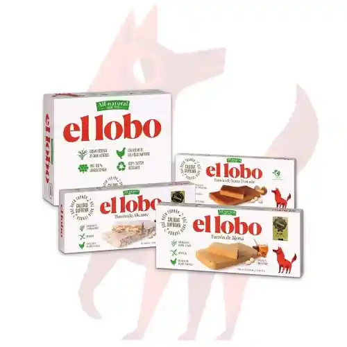 Pack Familiar EL LOBO "All-Natural" - Contiene Turrón Blando Jijona 250G + Turrón Duro Alicante 250G + Turrón Blando Yema Tostada 200G