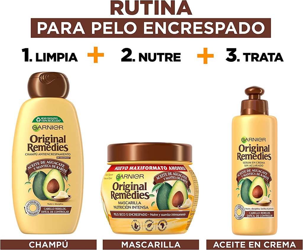 Pack Garnier Original Remedies (Aguacate y Karité) Champú + Mascarilla + Crema sin Aclarado para Pelo Rebelde