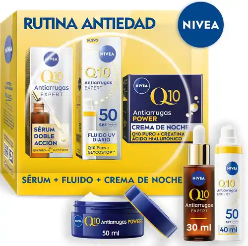 Pack NIVEA Q10 Antiedad y Antiglicación - Sérum + Crema Hidratante SPF50 + Crema de Noche 50m