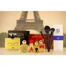 Pack Regalo San Valentín - 5 Mini perfumes Charrier + Perfume Frances QG Paris 100 ml + Set de 8 Brochas de maquillaje profesional + 8 Discos desmaquillantes Algodón reutilizables