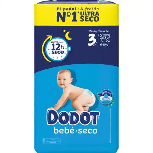 Pañal Dodot bebe seco - pack 62 unidades