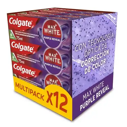 Pasta de dientes blanqueadora Colgate Max White Purple Reveal, pack 12 unidades