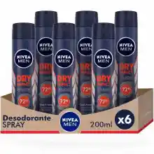 Pck 6x200ml Desodorante Nivea Men Dry Impact Spray