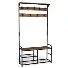 Perchero de pie VOUNOT con zapatero y banco (185x85x33cm) estilo industrial