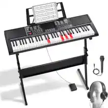 Piano digital VEVOR de 61 teclas (iluminadas) con soporte ajustable, 600 tonos y 500 ritmos