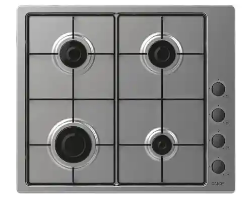 Placa de gas CANDY CHW6LBX/4U2 60cm Inox, 4 fuegos, adaptable a butano, seguridad llama