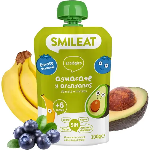 Pouch de fruta ecológica Smileat de aguacate y arándanos