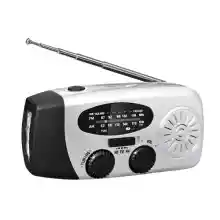 Radio de emergencia FM AM multifuncional con linterna LED, powerbank y carga solar, por USB y por manivela