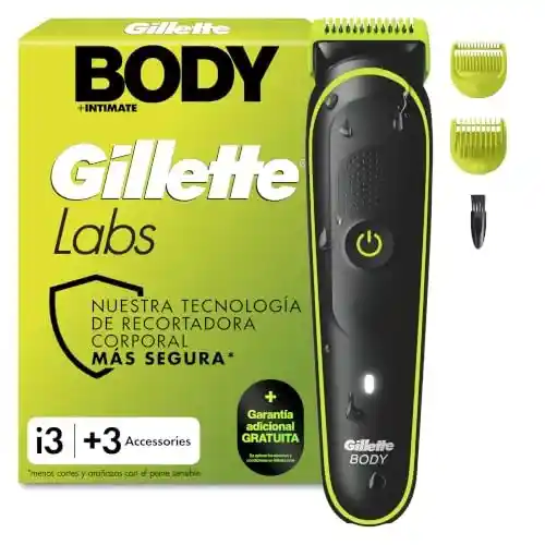 Recortador de vello Gillette Labs i3 Body + Intimate Trimmer con cabezales y cepillo