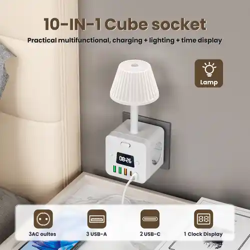 Regleta 3 salidas con enchufe + lámpara LED