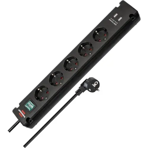 Regleta de 5 tomas + 2xUSB + Cable 3m