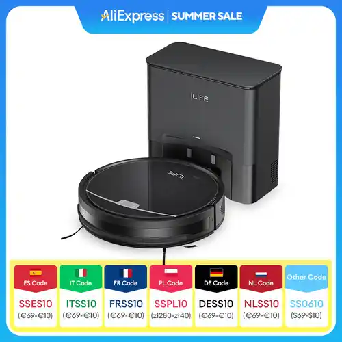 Robot aspirador ILIFE V9 Pro con autovaciado, 3000 Pa, Alexa, control app, mascotas...