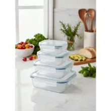 Set 4 fiambreras de vidrio rectangulares 370-640-1000-1500ml