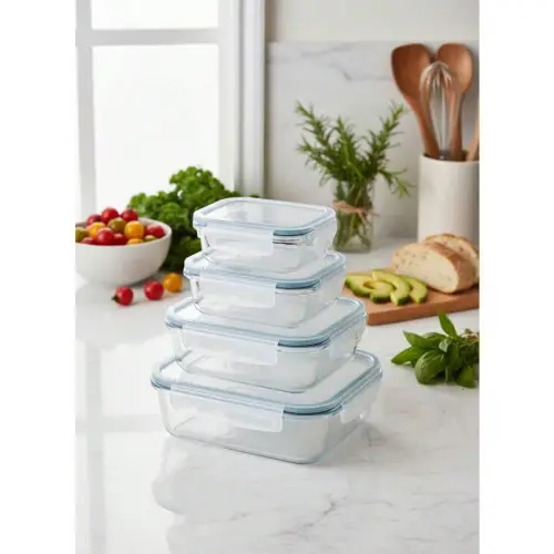 Set 4 fiambreras de vidrio rectangulares 370-640-1000-1500ml