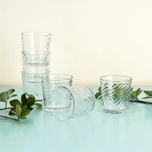 Set 6 Vasos Bajos Vidrio 26CL Transparente Con relieve QUID TWIST