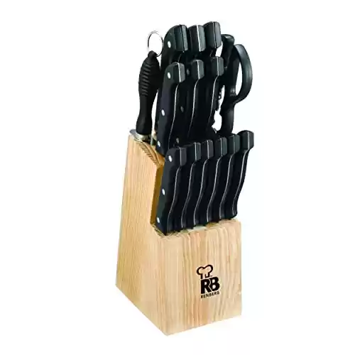 Set Completo de cuchillos de cocina + tijeras + Tacoma de Madera (15 piezas)