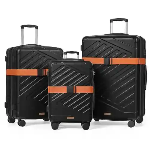 Set de 3 maletas SONGMICS rígidas ABS negras expandibles con candado TSA