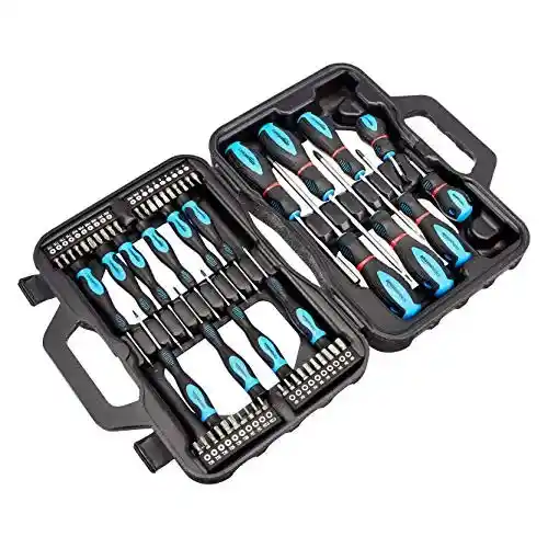Set de destornilladores Amazon Basics de 58 unidades con puntas Phillips y Torx
