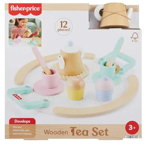 Set de té de madera Fisher-Price, 12 piezas