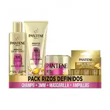 Set regalo Pantene Rizos Definidos Antiencrespamiento Cabello - Champu Miracle + 3MM Acondicionador Pelo + Mascarilla Pelo + Ampollas - 225+200+300+145ml