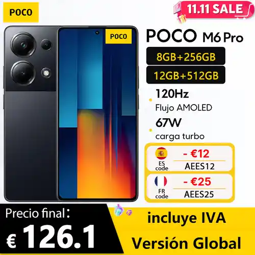 Smartphone POCO M6 Pro 8GB+256GB (desde las 00h del 11/11 hasta agotar stock)