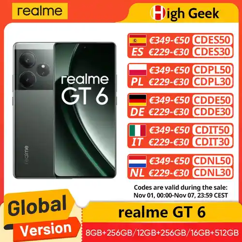 Smartphone Realme GT 6 5G 8GB+256GB (desde las 00h del 11/11 hasta agotar stock)