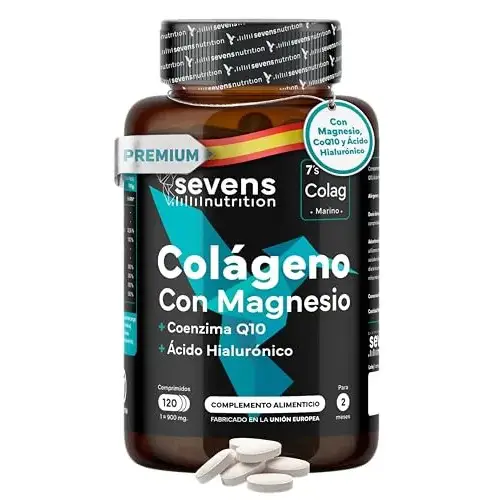Suplemento de colágeno SEVENS NUTRITION con magnesio, Q10 y ácido hialurónico (120 unidades)