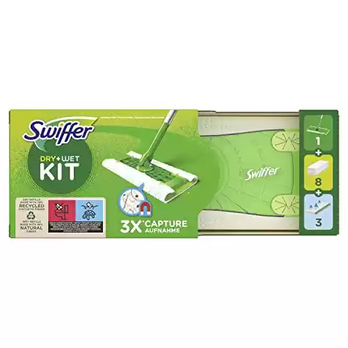 Swiffer Mopa + 8 Recambios Secos + 3 Húmedos, Kit, Ideal para Suelos de Madera, Cerámica y Vinilo