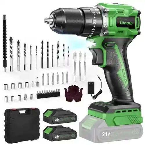 Taladro percutor a batería Ginour sin escobillas 50Nm (21V) con dos baterías 2Ah