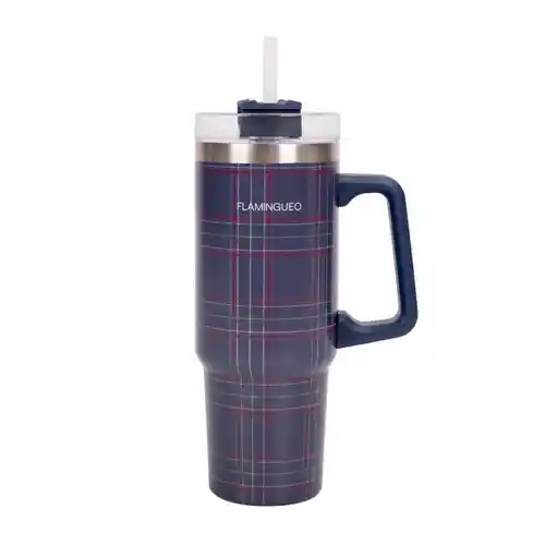 Termo vaso térmico Flamingueo 0.9L de acero inoxidable con pajita